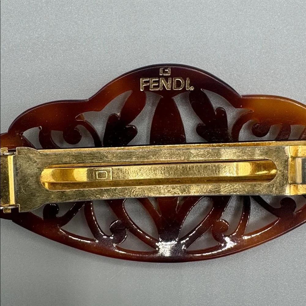 FENDI Vintage Tortoiseshell Hair Clip – Logo Stamped